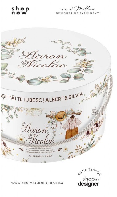 Cutie trusou botez alba rotunda retro Rabbit Sage White 1